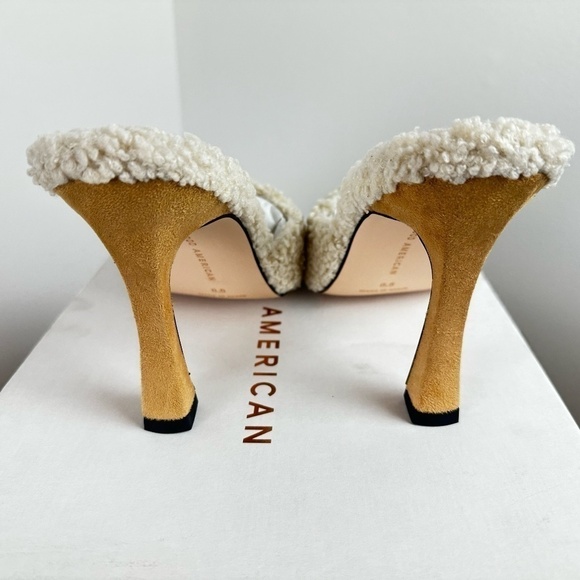 NIB- Good American Cream Sherpa Open Toe Heels Size 8.5 GA021F-X - Picture 4 of 6